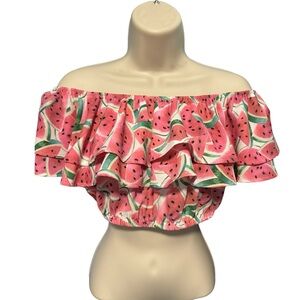 Show Me Your Mumu Crop Top off the Shoulders Watermelon Print Size Small